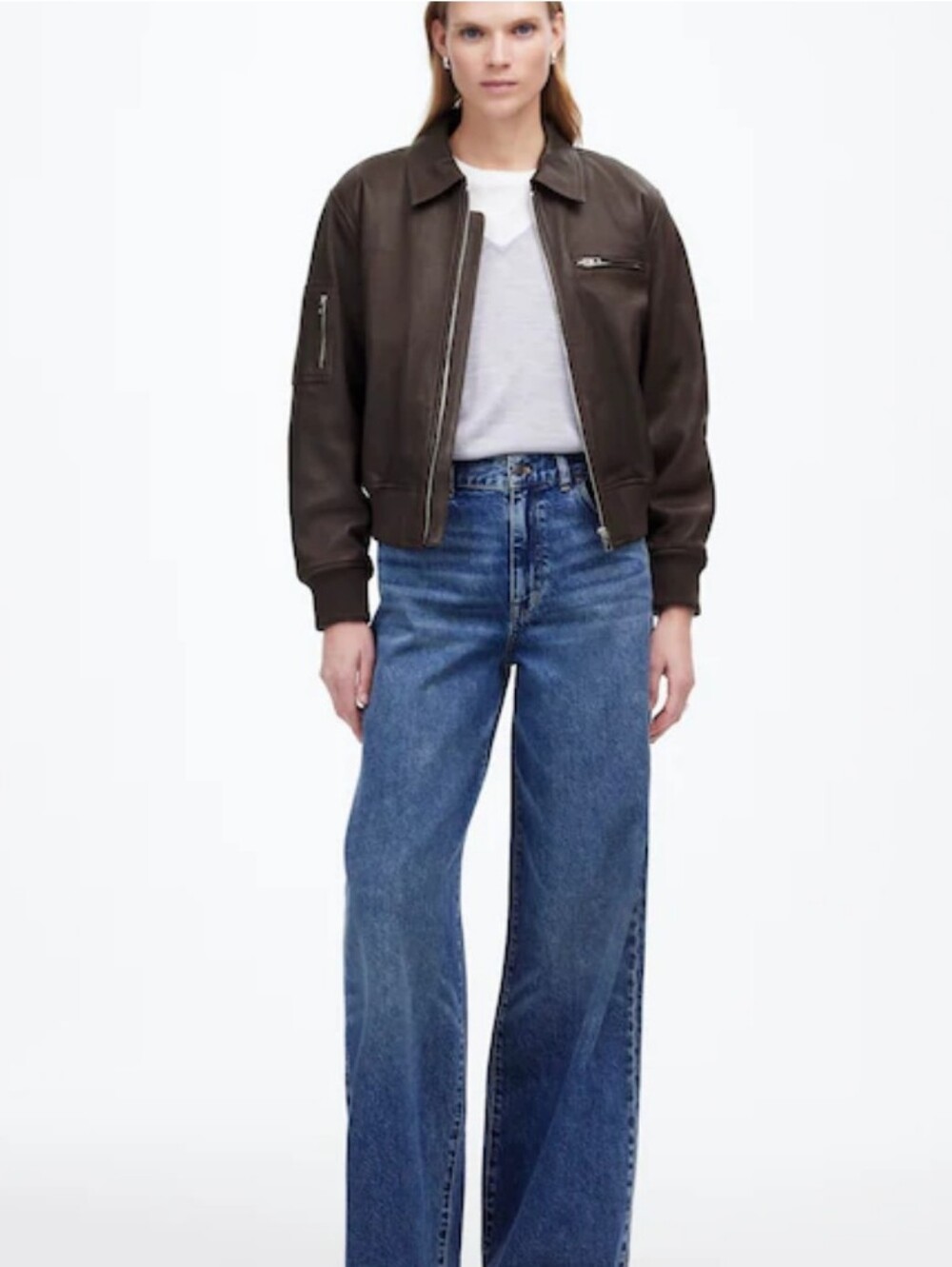 Madewell Relaxed Leather Bomber Jacket NS384  Size XS Brown